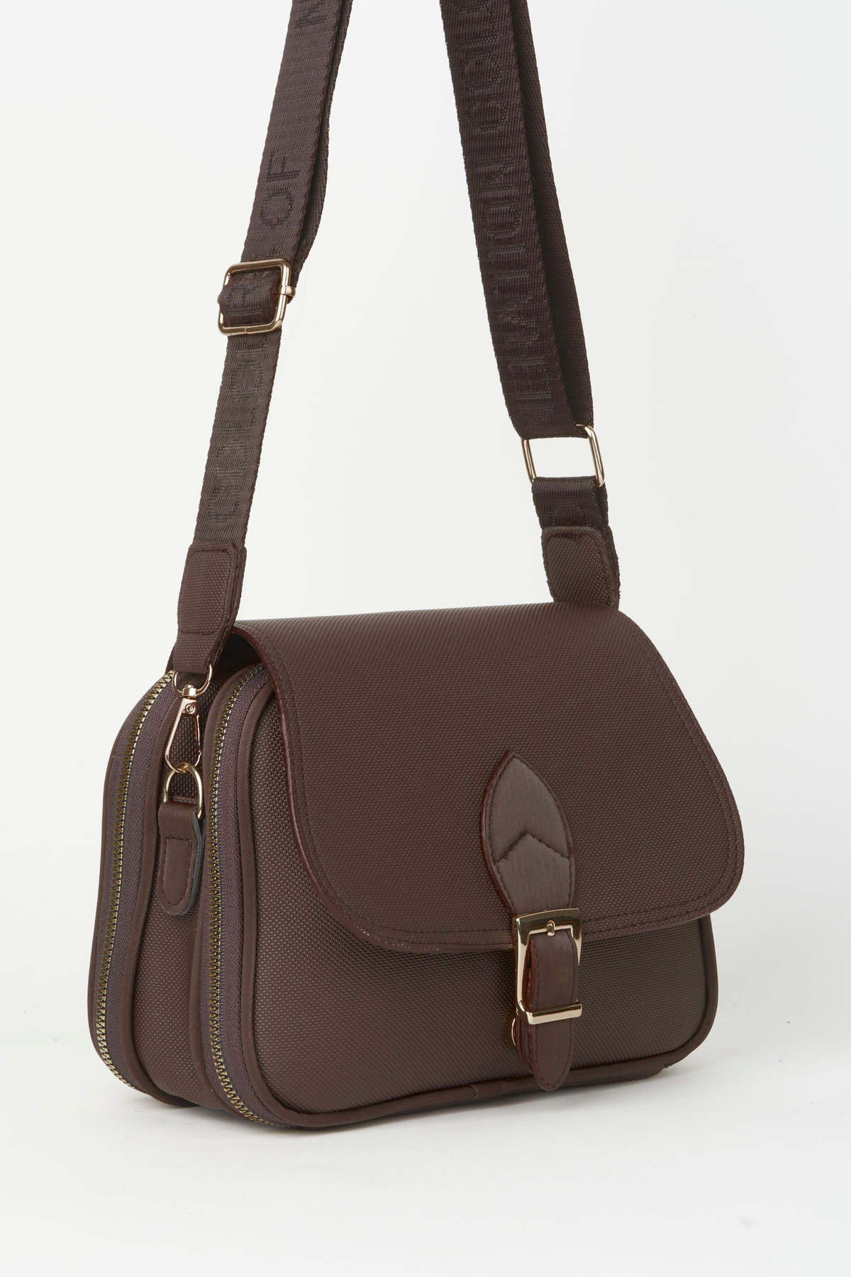 Vivaq Kadın Yonca Acı Kahve 4 Cepli Kapaklı Kolon Askılı Fermuar ve Çıt Çıt Kapama El Kol Ve Omuz Çantası