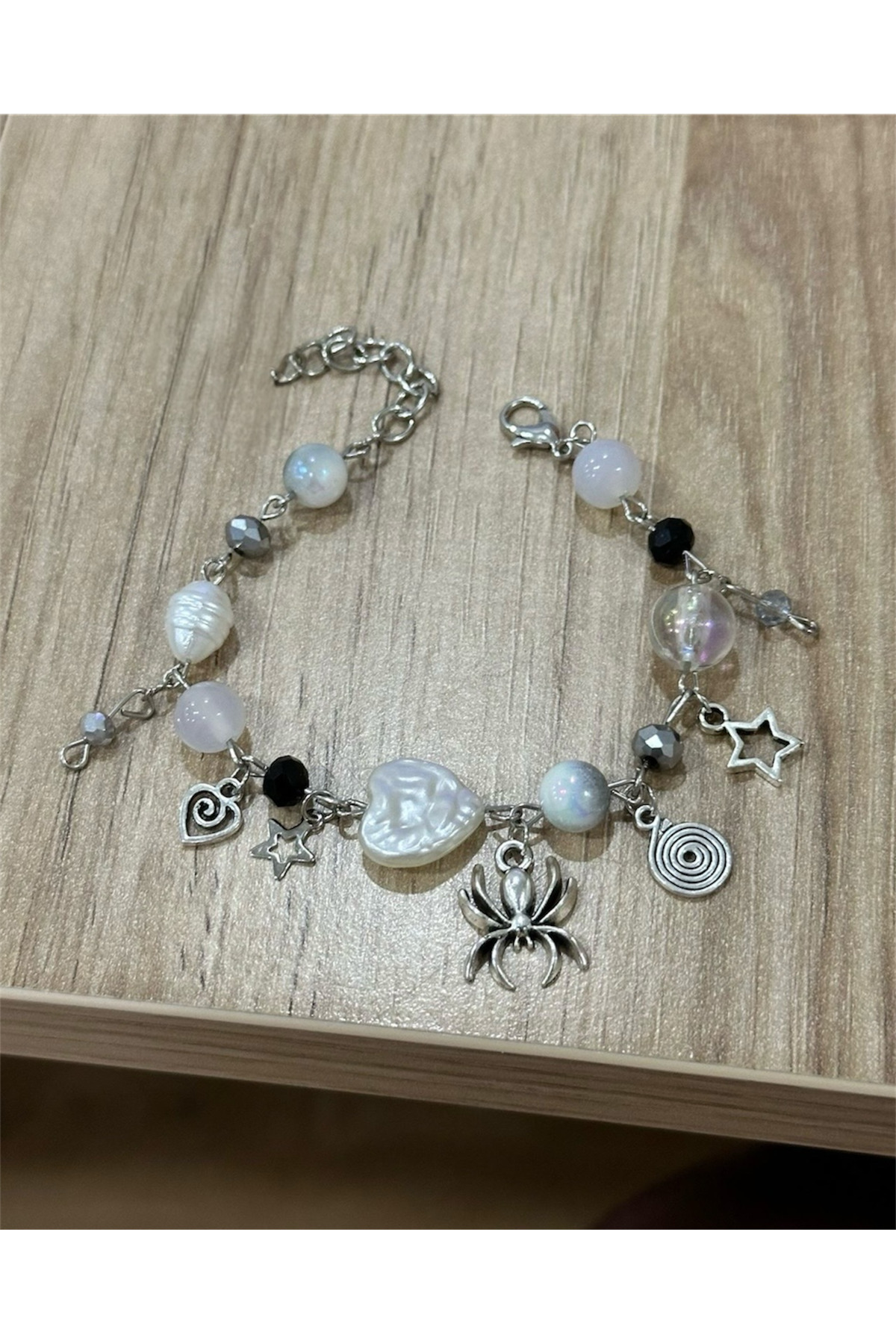 sleyshop Coquette y2k Gotik Örümcek Sarmal Spiral Yıldız Boncuk Bileklik - Görsel 2