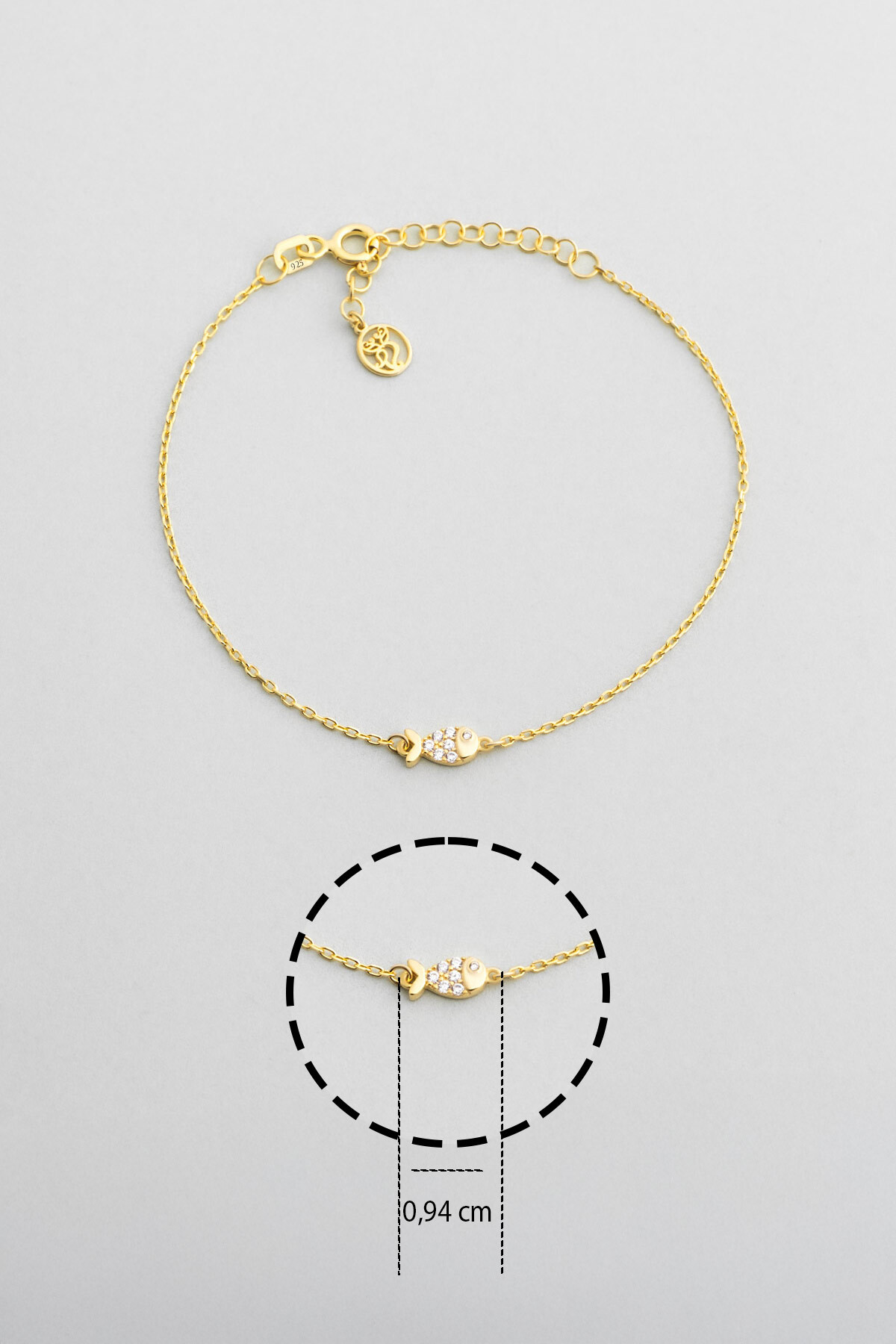 So CHIC... Little Fish 18 Ayar Sarı Altın Kaplama 19 Cm Gümüş Bileklik - Görsel 3