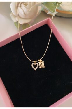 Asia by Leuvoié M Harfli Zİrkon Taşlı Kalp Kolye