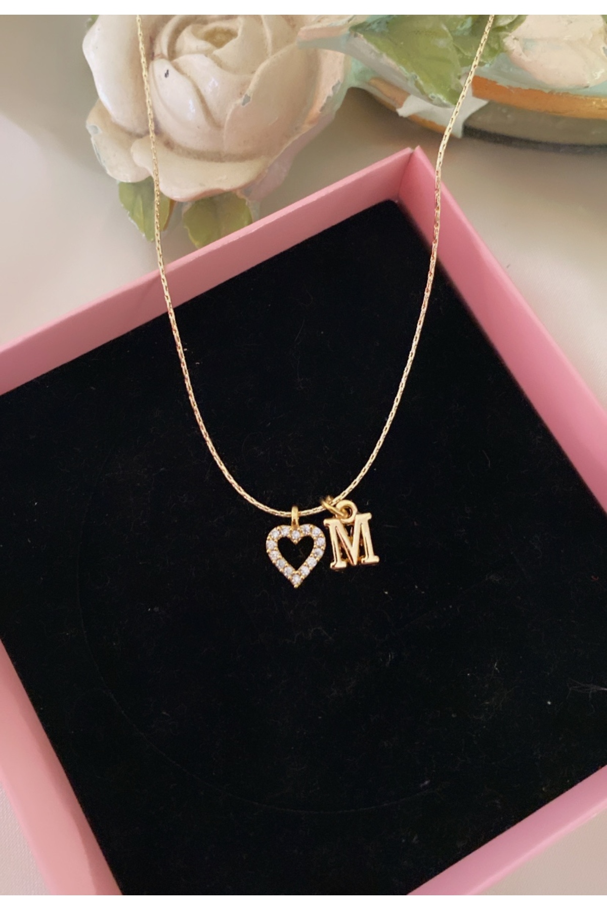 Asia by Leuvoié M Harfli Zİrkon Taşlı Kalp Kolye