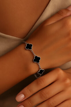 monalisatoka Kadın Gümüş Siyah Yonca Bileklik