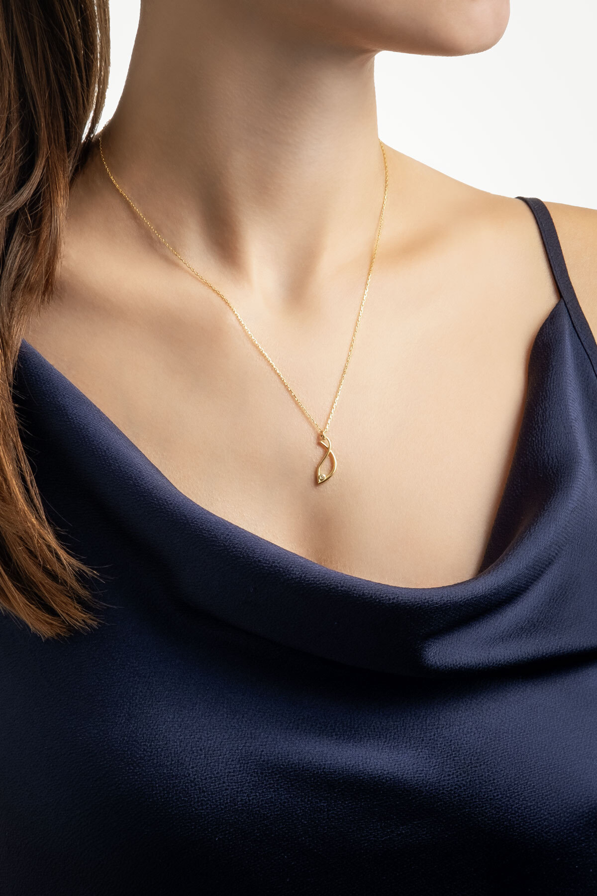 So CHIC... Mistik Balık 18 Ayar Sarı Altın Kaplama 45 Cm Gümüş Kolye - Görsel 3