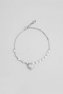 So CHIC... Sihirli Kalp 18 Ayar Beyaz Altın Kaplama Gümüş 19 Cm Tasarım Bileklik