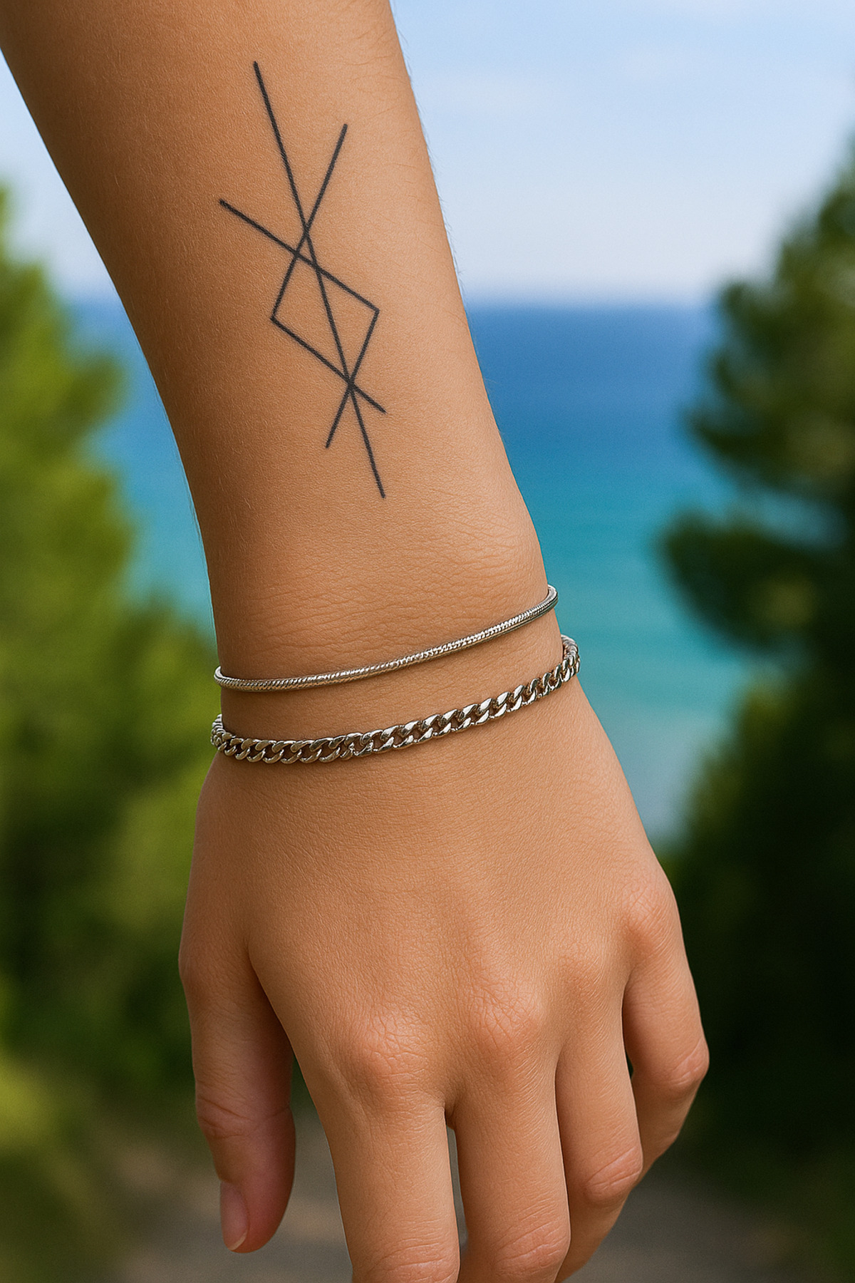 The Collection Unisex Kararmaz Ultra Ince İtalyan Silindir ve Gurmet Zincir Gümüş Çelik Bileklik - Görsel 2