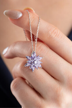 Silvano Jewelry 925 Ayar Gümüş Lila Lotus Çiçeği Kolye