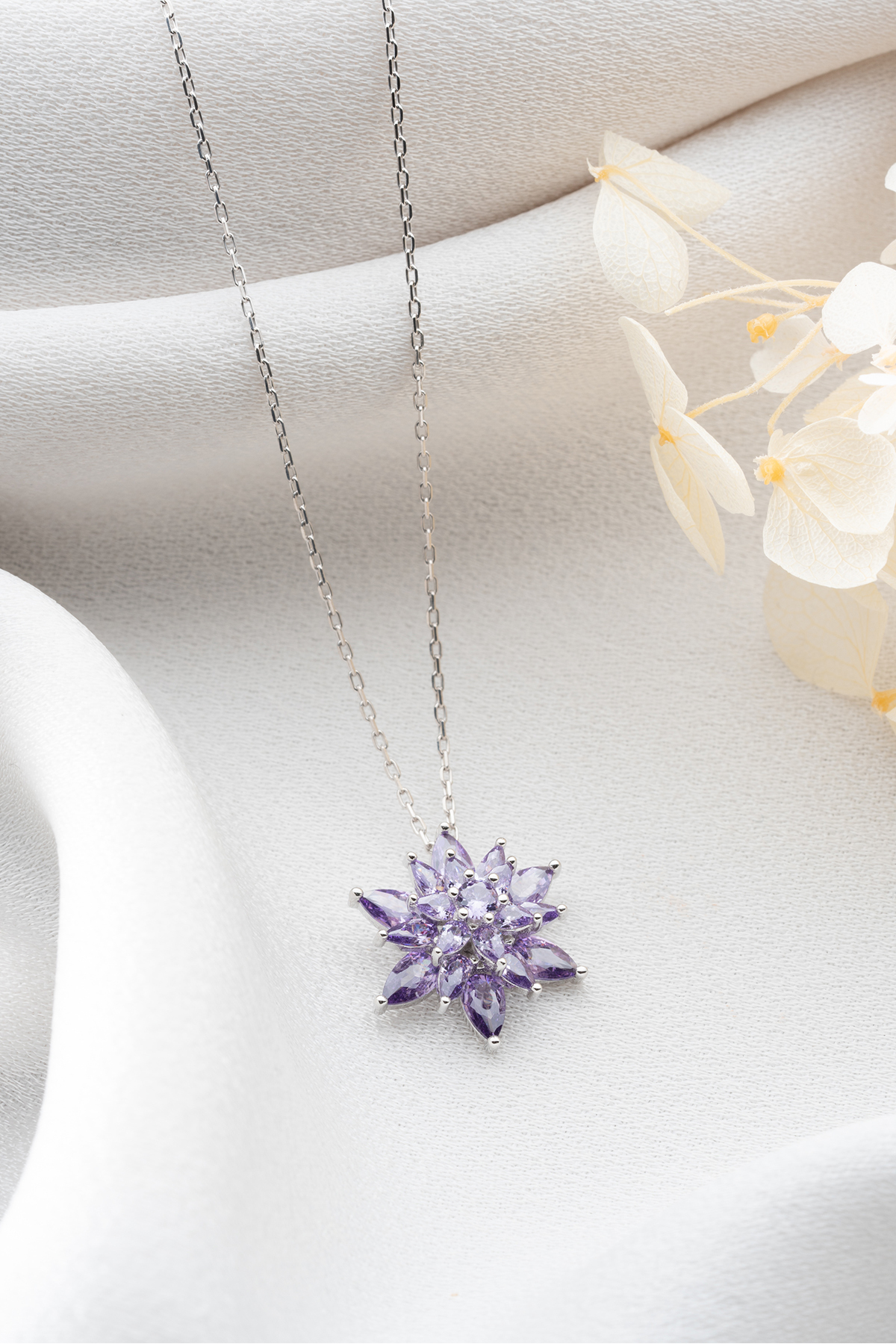 Silvano Jewelry 925 Ayar Gümüş Lila Lotus Çiçeği Kolye - Görsel 3