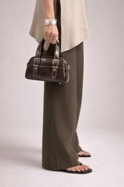 Çantacımstore Kadın Mini Retro Kemerli Çanta Kahverengi