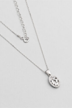 So CHIC... Baget Taşlı 18 Ayar Beyaz Altın Kaplama 45 Cm Gümüş Kolye