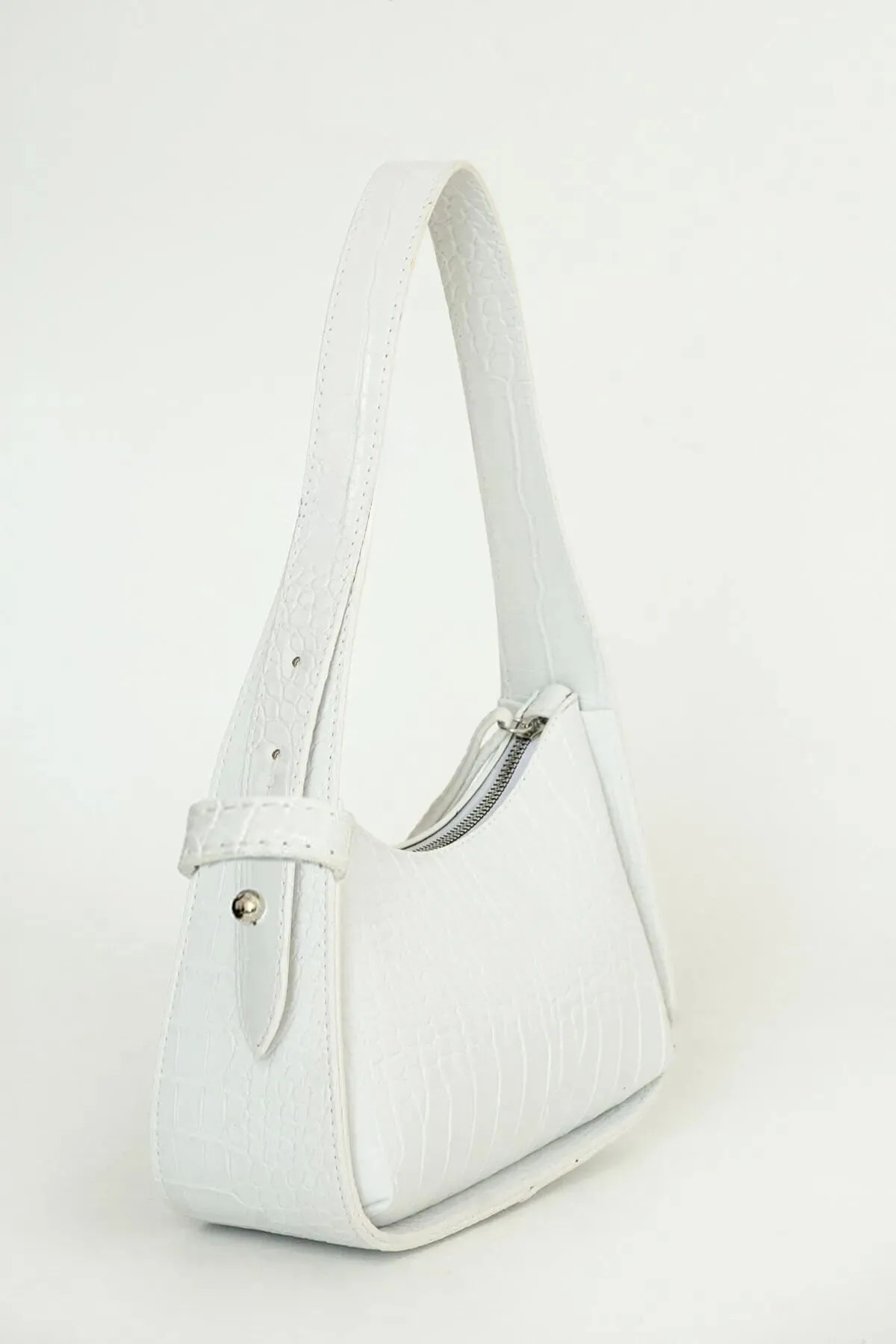 bag&more Beyaz Kadın Kroko Desenli Baget Çanta Omuz Çanta Kol Çanta Kadın Çanta
