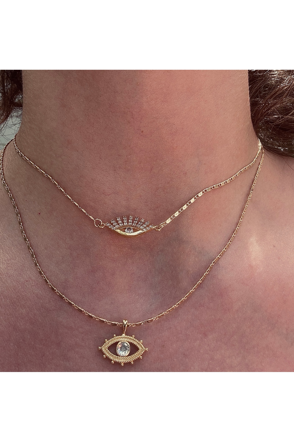 pop up store Zirkon Taşlı İkili Göz Kolye - Görsel 2