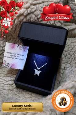 Lucente Jewellery Işıklı Hediye Kutulu 925 Ayar Gümüş Kaplama Kelebek Model 14 Şubat Sevgililer Günü Kelebekli Kolye