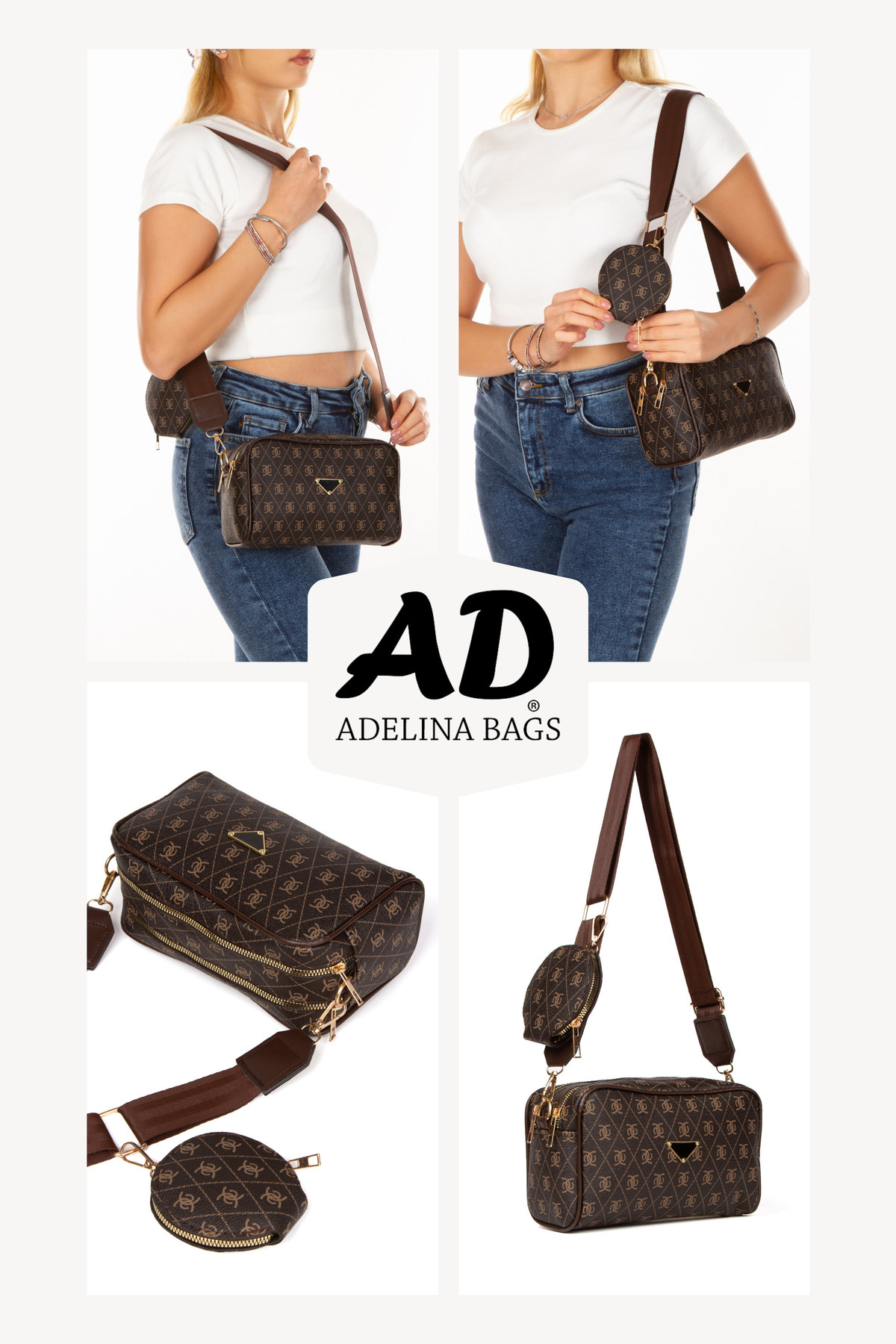 Adelina Bags Kadın Desenli Omuz Çantası Cüzdan Detaylı - Görsel 2