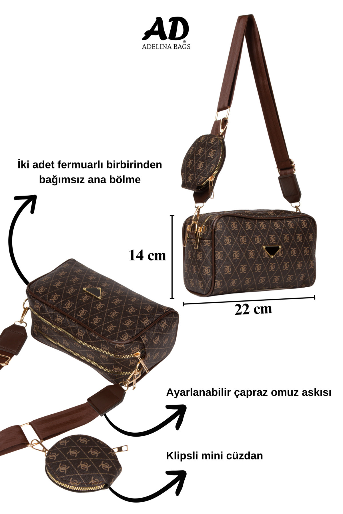 Adelina Bags Kadın Desenli Omuz Çantası Cüzdan Detaylı - Görsel 3