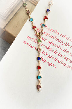 roshel Çelik Y Kolye Taşlı Kalp,Kelebek ve Deniz Kabuğu Figürlü