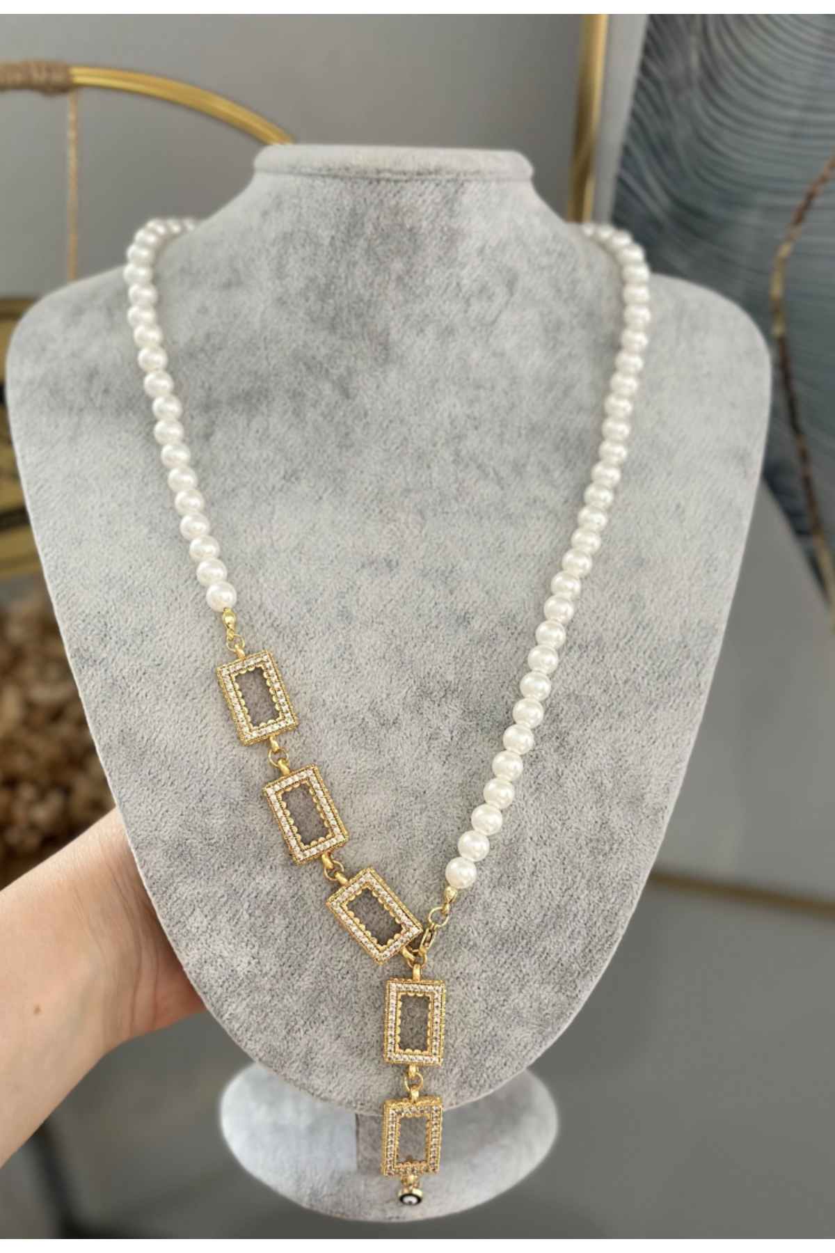 takinintonlari İncili 5’li Gram Altınlık Y Kolye - Görsel 2