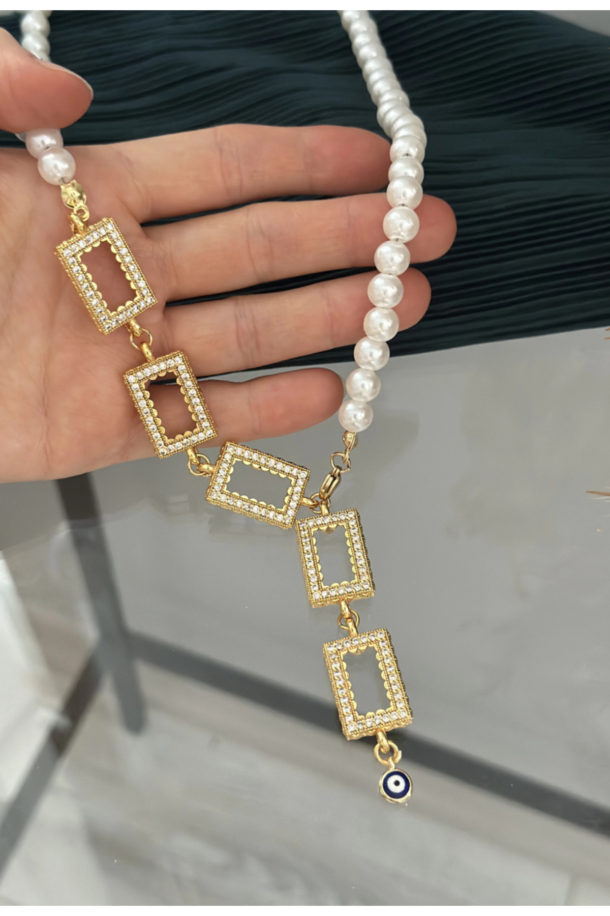 takinintonlari İncili 5’li Gram Altınlık Y Kolye - Görsel 3