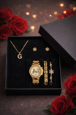 Arzu Butik kişiye özel kadın kol saati, saat bileklik kolye küpe hediye seti ( G ) harfi