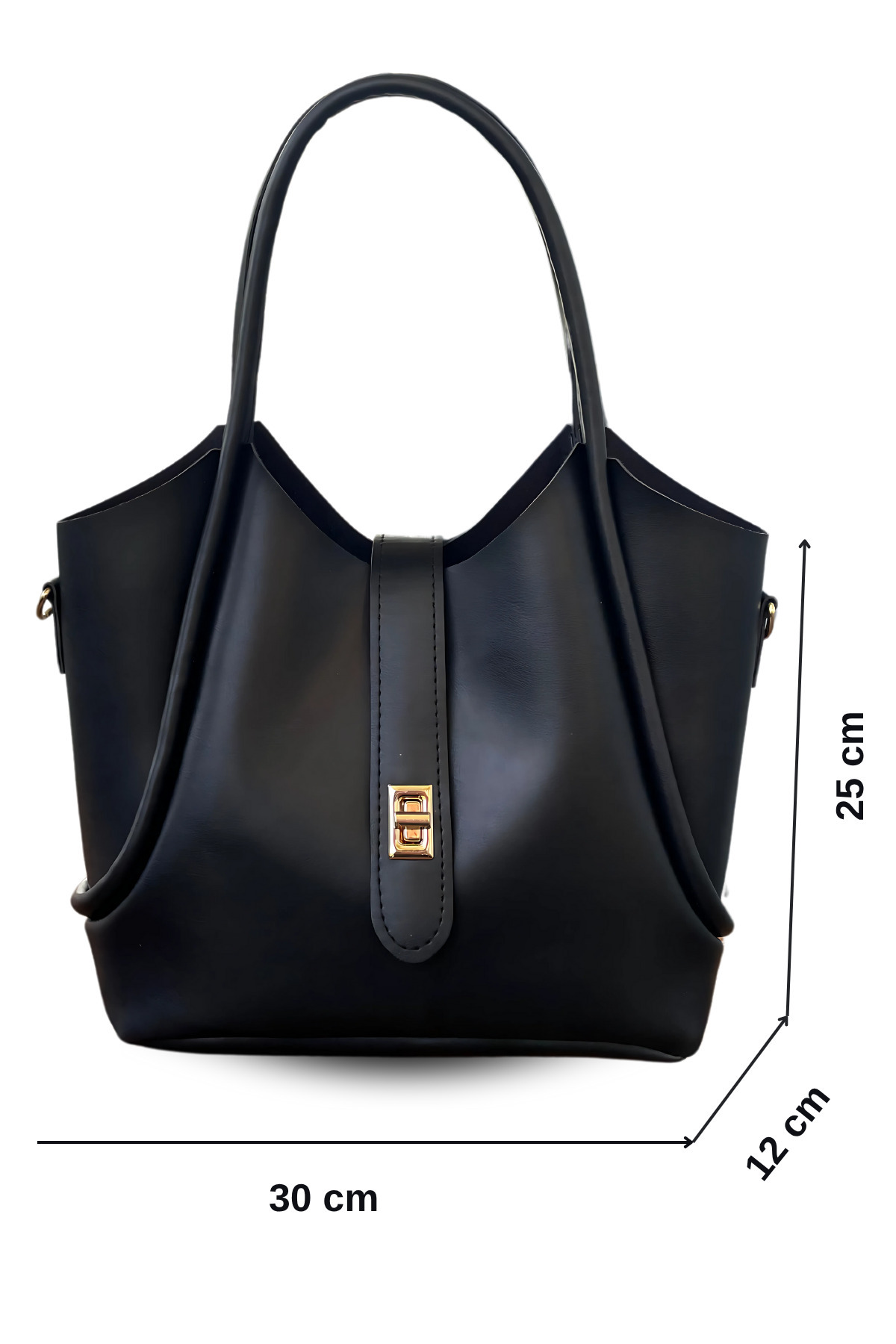 macsoo Kadın Siyah Kilit Detaylı 2'li Set El Omuz çantası ve Makyaj çantası - Görsel 3