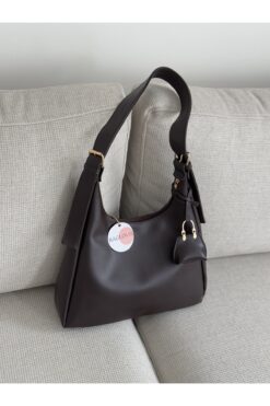 BAGLOVİS Toka Detaylı Minik Cüzdanlı Fermuarlı Kahverengi Kadın Suni Deri Omuz Çantası EN34 BOY22