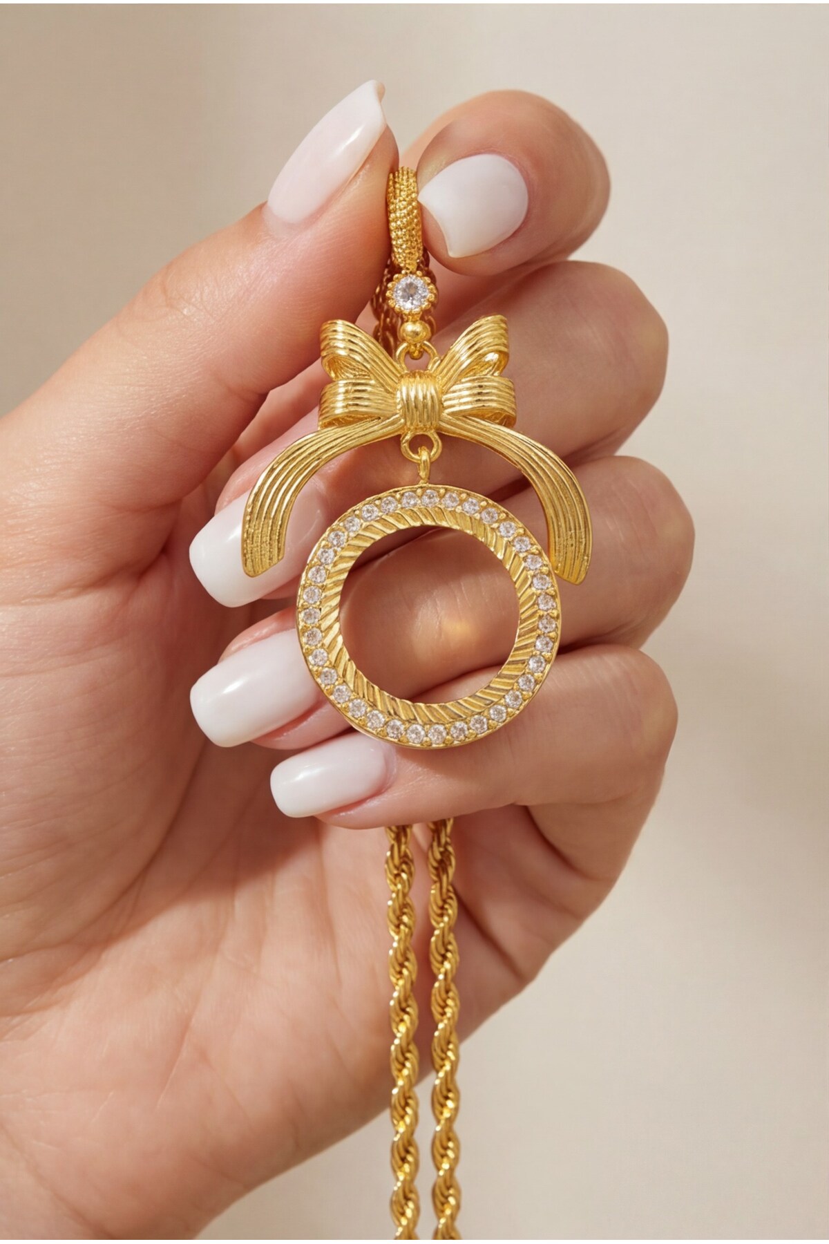 FerizZ ALtın Kaplama Kurdeleli Çeyrek Altınlı İçi Boş Kolye Ucu TGR-725