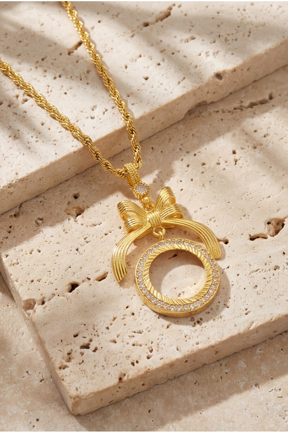 FerizZ ALtın Kaplama Kurdeleli Çeyrek Altınlı İçi Boş Kolye Ucu TGR-725 - Görsel 3