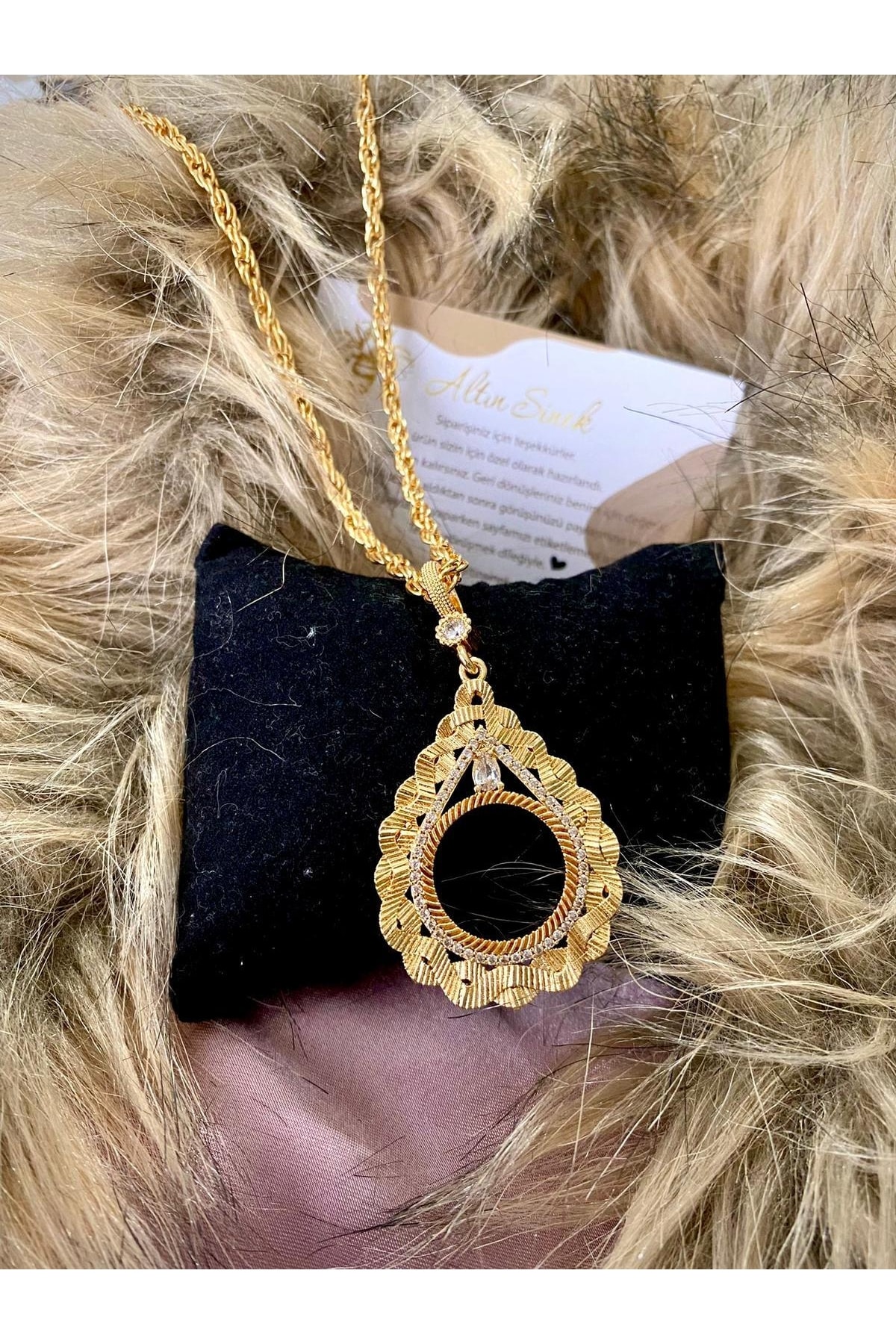 ALTIN SİNEK Burma Zincir Çeyrekli Kolye Çeyrek Çerçeveli Kolye