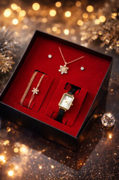 wesscollection Kadın Kol Saati Kolye Bileklik Ve Küpe Seti SİYAH-GOLD