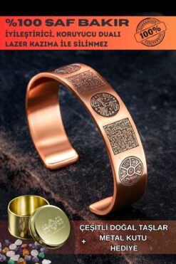 OSMANLI GÜMÜŞ Bakır Bileklik Silinmez Zırh Koruma Dualı Celcelutiye Metal Kutu Kuvars Taş Kadın Erkek Bilezik