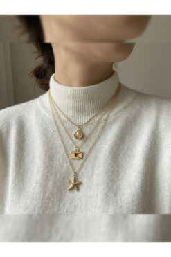 PURE BERRY 3LÜ İSTİRİDYE-DENİZ YILDIZI-MEKTUP SET GOLD RENK KARARMAZ SOLMAZ PASLANMAZ