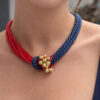 Kutcha Accessories Kırmızı Lacivert Gold Tasarım Boncuklu Kolye