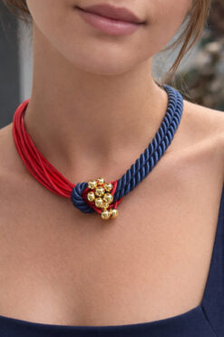 Kutcha Accessories Kırmızı Lacivert Gold Tasarım Boncuklu Kolye