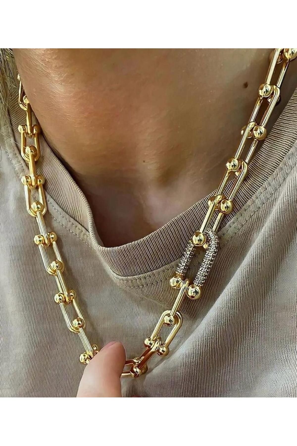 stainles steel Tiffany Ataç Model Çelik Zirkon Taş Kolye