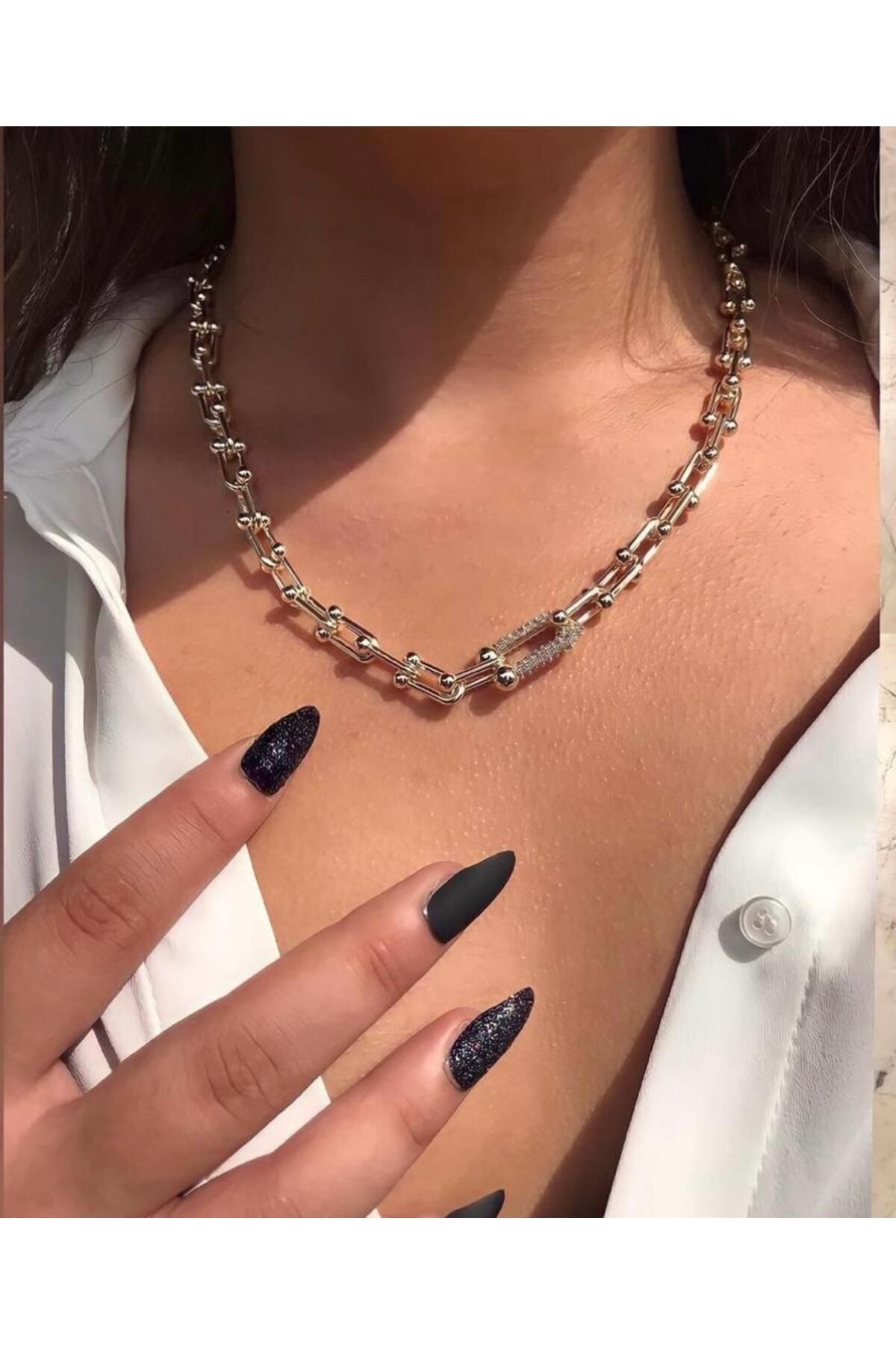 stainles steel Tiffany Ataç Model Çelik Zirkon Taş Kolye - Görsel 3