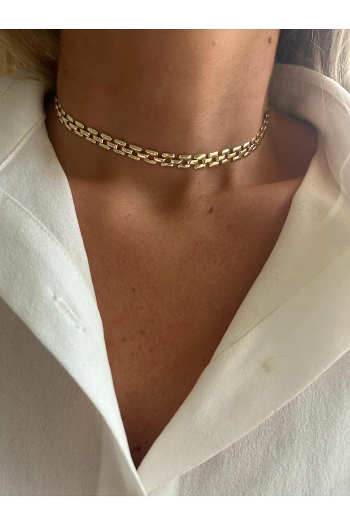 Rossetto Atelier Altın Kaplama Vintage Tasma Choker Kolye - Görsel 2