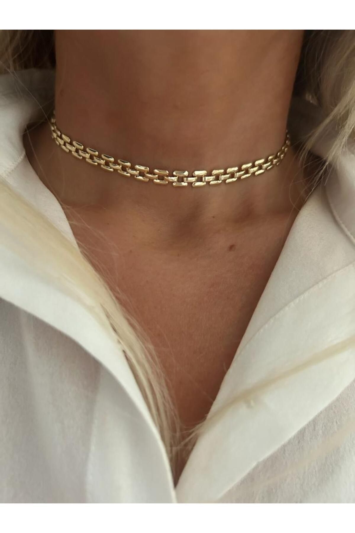 Rossetto Atelier Altın Kaplama Vintage Tasma Choker Kolye - Görsel 3