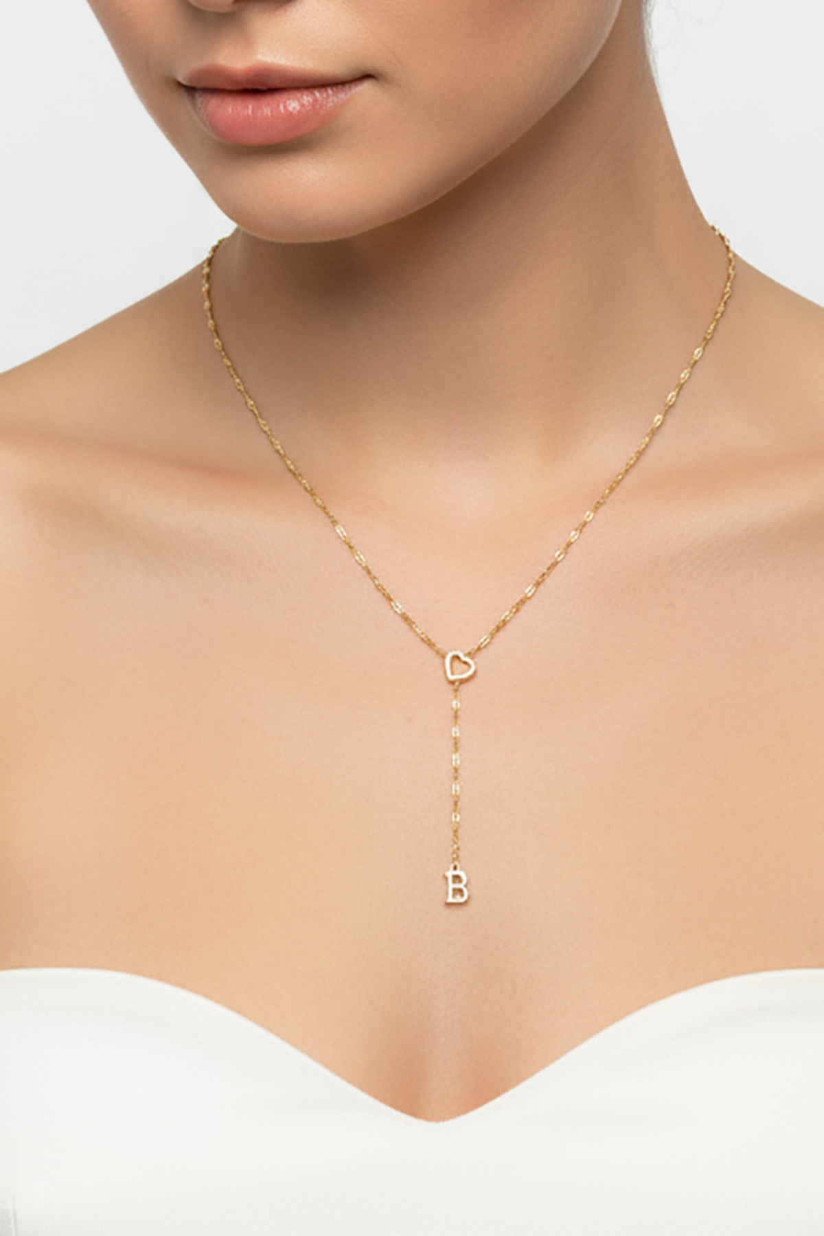 Atolyezone B Harfi 316l Paslanmaz Çelik Kolye Kalpli Dekolte Yeni Sezon Kişiye Özel Kolye Hediye Kutulu