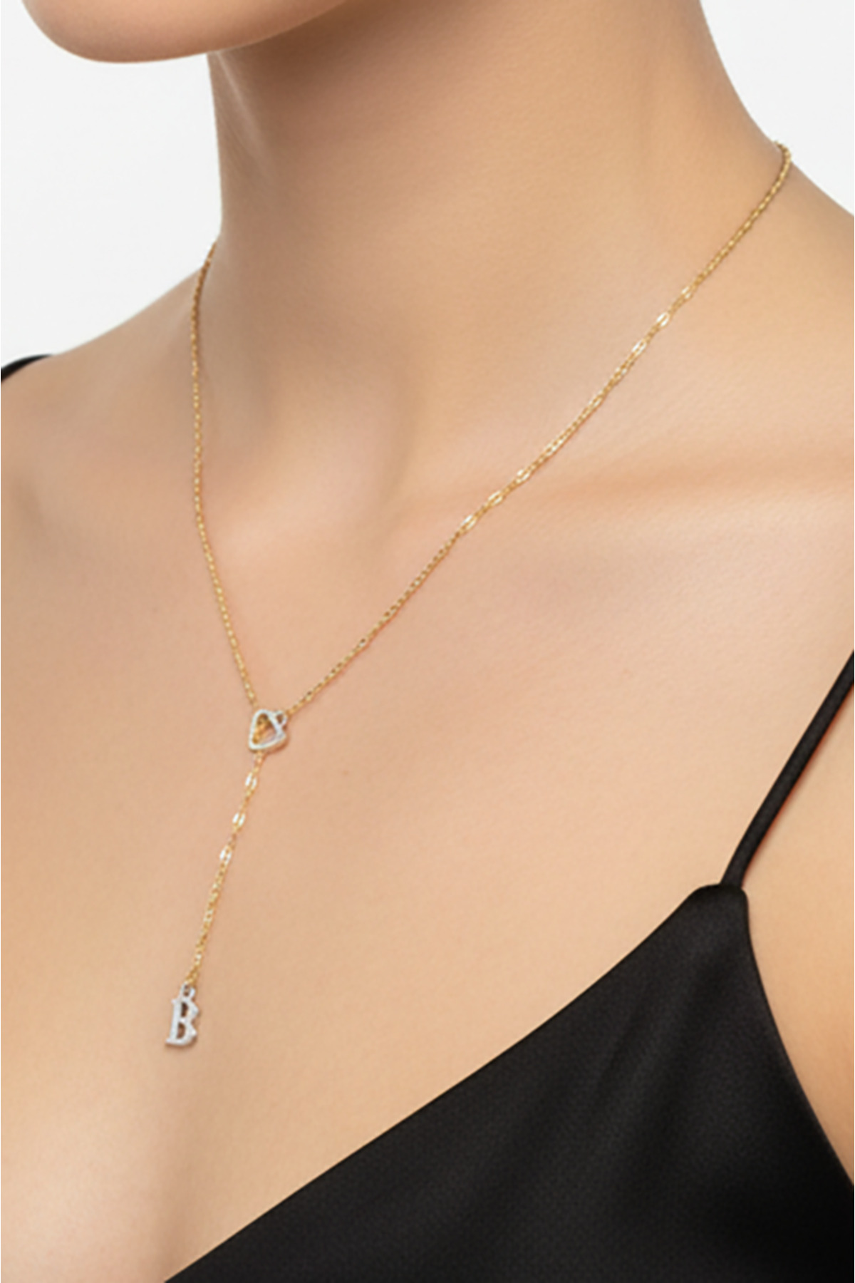 Atolyezone B Harfi 316l Paslanmaz Çelik Kolye Kalpli Dekolte Yeni Sezon Kişiye Özel Kolye Hediye Kutulu - Görsel 2