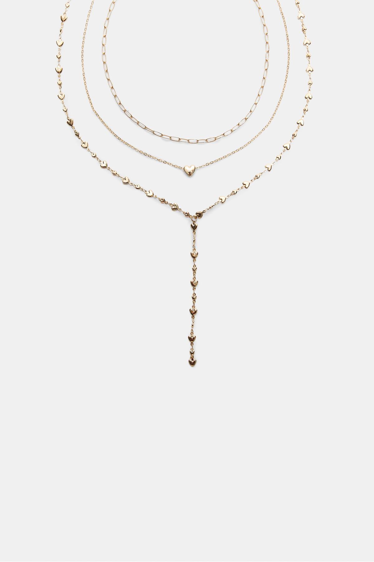 Stradivarius 3'lü Kalp Lariat Kolye Seti