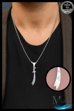 MAZEN Çelik Zülfikar Kılıcı Kolye | 316L Çelik | Hz. Ali Kılıcı Tasarım | Erkek, Kadın Kolye | Kararmaz