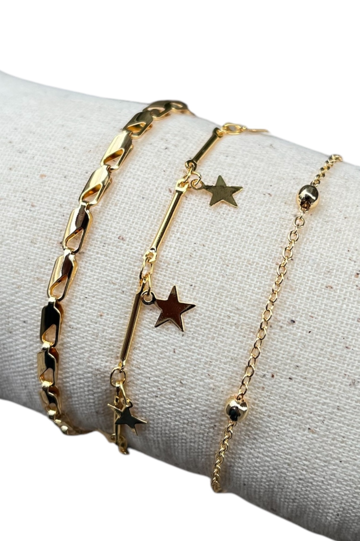 Alexis Carrel 3'lü Kadın Yıldız Bileklik Seti – Gold Renk Dorika Boncuklu Kombin Takı / Kombin Bileklik Takım - Görsel 2