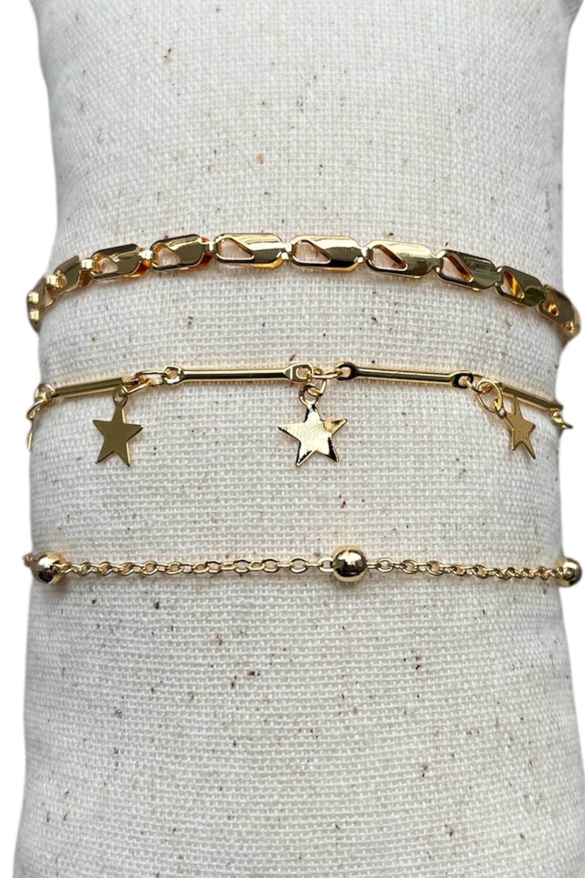 Alexis Carrel 3'lü Kadın Yıldız Bileklik Seti – Gold Renk Dorika Boncuklu Kombin Takı / Kombin Bileklik Takım - Görsel 3
