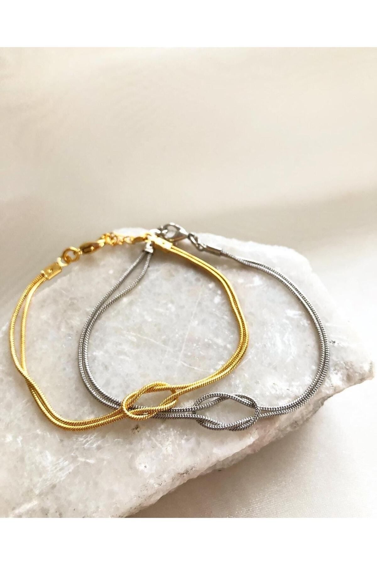 Takıcım Düğüm Gold&gümüş Çift Bileklik - Görsel 2