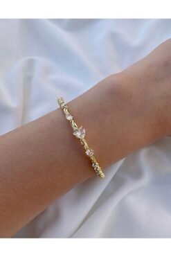 Eylülün Takısı Kadın Gold Renk Taşlı Dorika Kalp Bileklik