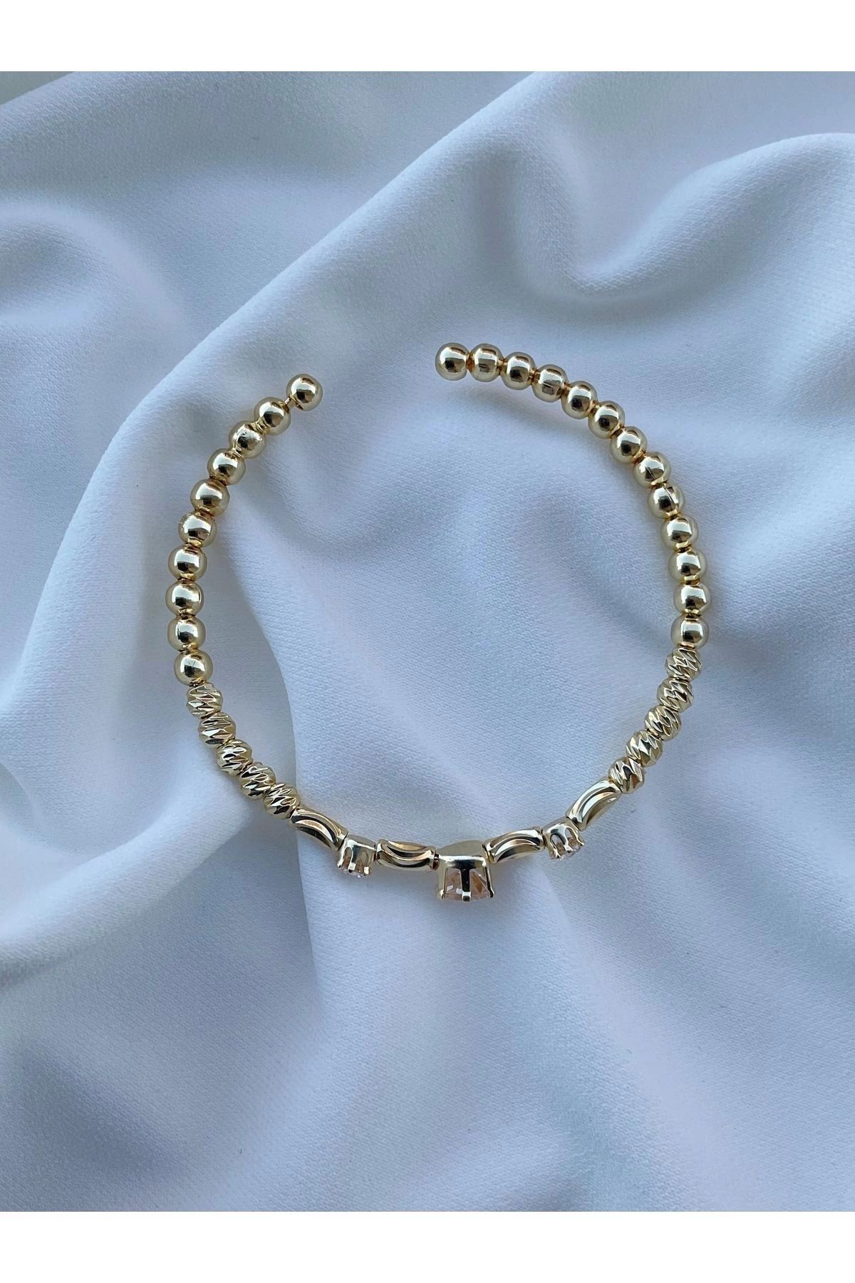 Eylülün Takısı Kadın Gold Renk Taşlı Dorika Kalp Bileklik - Görsel 2