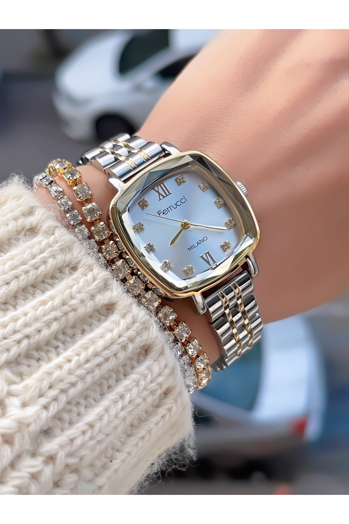 Ferrucci ÇELİK KORDON KESME CAM KADIN KOL SAATİ 3 ATM SU GEÇİRMEZ 2 YIL GARANTİLİ - Görsel 2