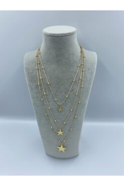 Alitaha Bijuteri 3 Lü Yıldızlı Gold Kolye