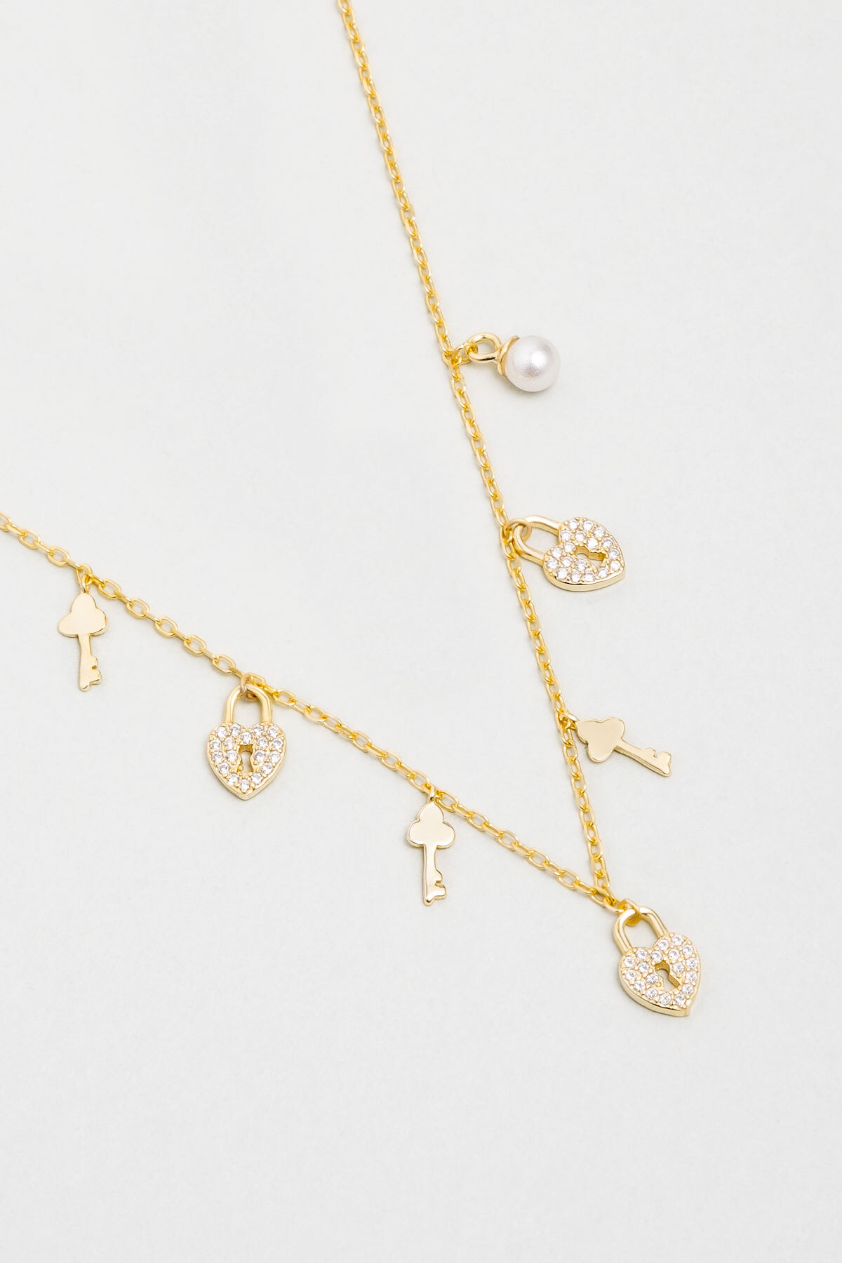 So CHIC... Aşk Kilidi 18 Ayar Sarı Altın Kaplama 45 Cm Gümüş Kolye - Görsel 3