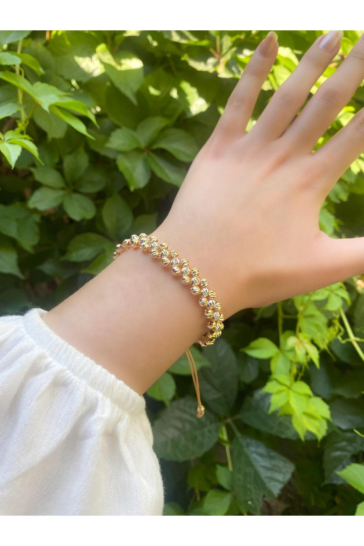 DEMOKAN Kadın Bileklik Asansör Model Dorika Taş İki Renk Örgü Ayarlanabilir Bileklik