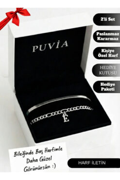 PUVİA 2'li Harfli Paslanmaz | Kararmaz | Unisex | Çelik Bileklik Seti - Sevgili,Çift,Arkadaş Bilekliği